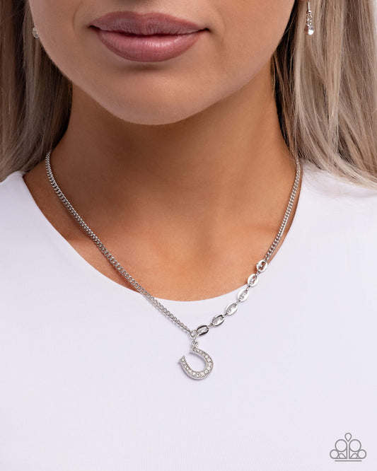 Horseshoe Headline - White Necklace