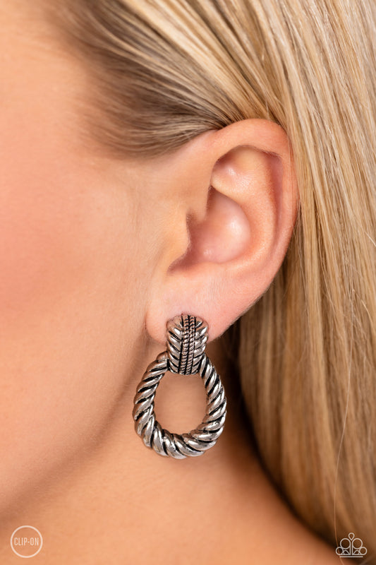 Roping Rodeo - Silver Earring clip-on