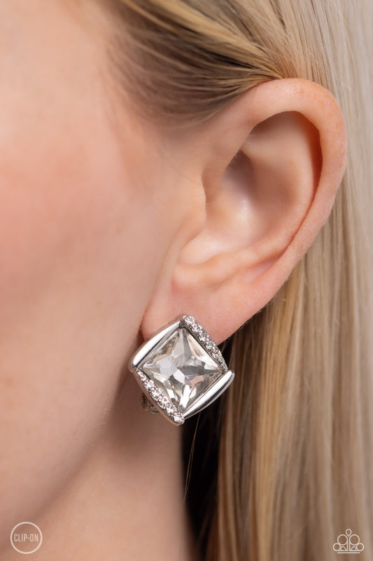 Sparkle Squared - White Earring CLIP ON